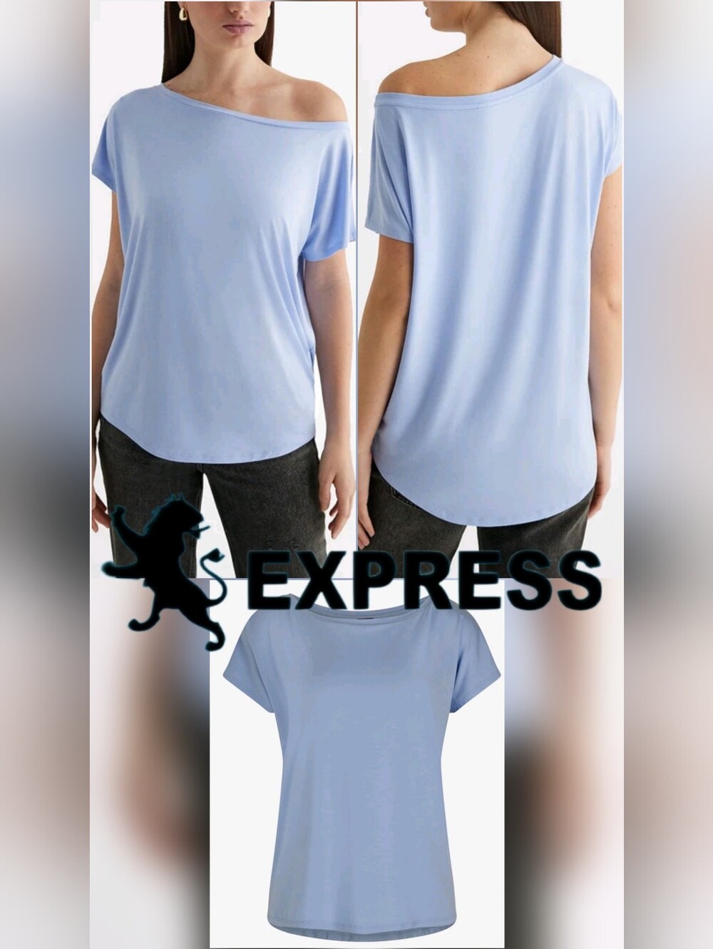 3 For $30 Express Women’s Relaxed Off-The-Shoulder London Powder Blue Tee